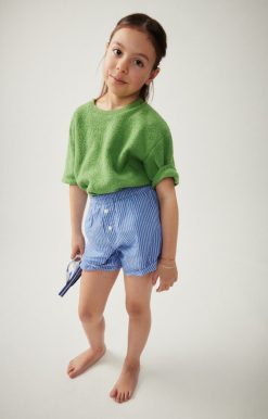 Clearance American Vintage Short Enfant Zatybay Rayures Aqua