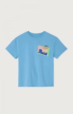 New American Vintage T-Shirt Enfant Fizvalley Bleu Azur Vintage