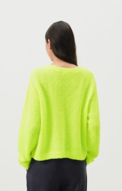 Wholesale American Vintage Pull Femme Cikoya Jaune Fluo