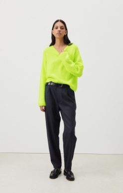 Wholesale American Vintage Pull Femme Cikoya Jaune Fluo