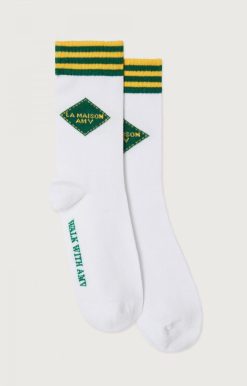 Wholesale American Vintage Chaussettes Mixte Clypsun Vert Et Jaune Raye